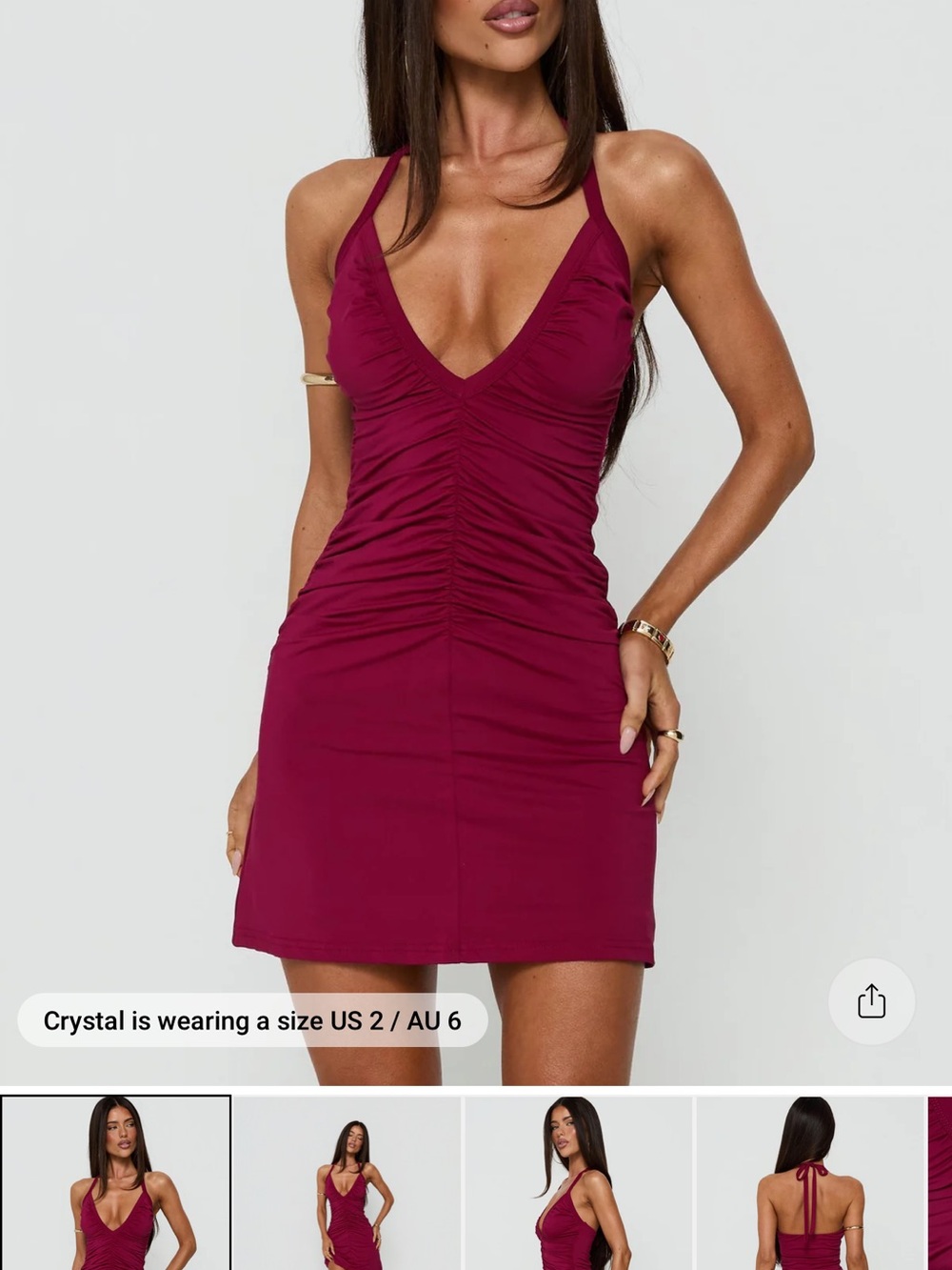 Princess Polly Burgundy Ruched Halter Mini Dress